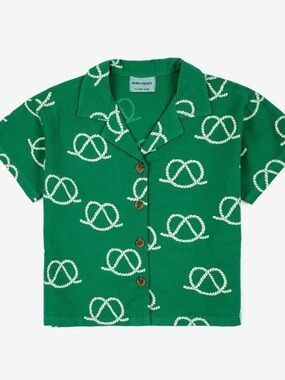 Bobo choses green sail rope button up short sleeve shirt 6-7 years pretzel crop
